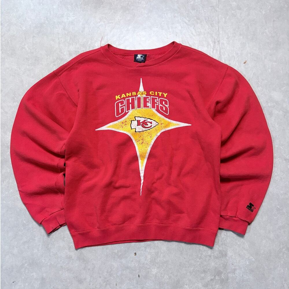 90s Vintage Kansas City Chiefs Star Big Print Starter Red Crewneck -M